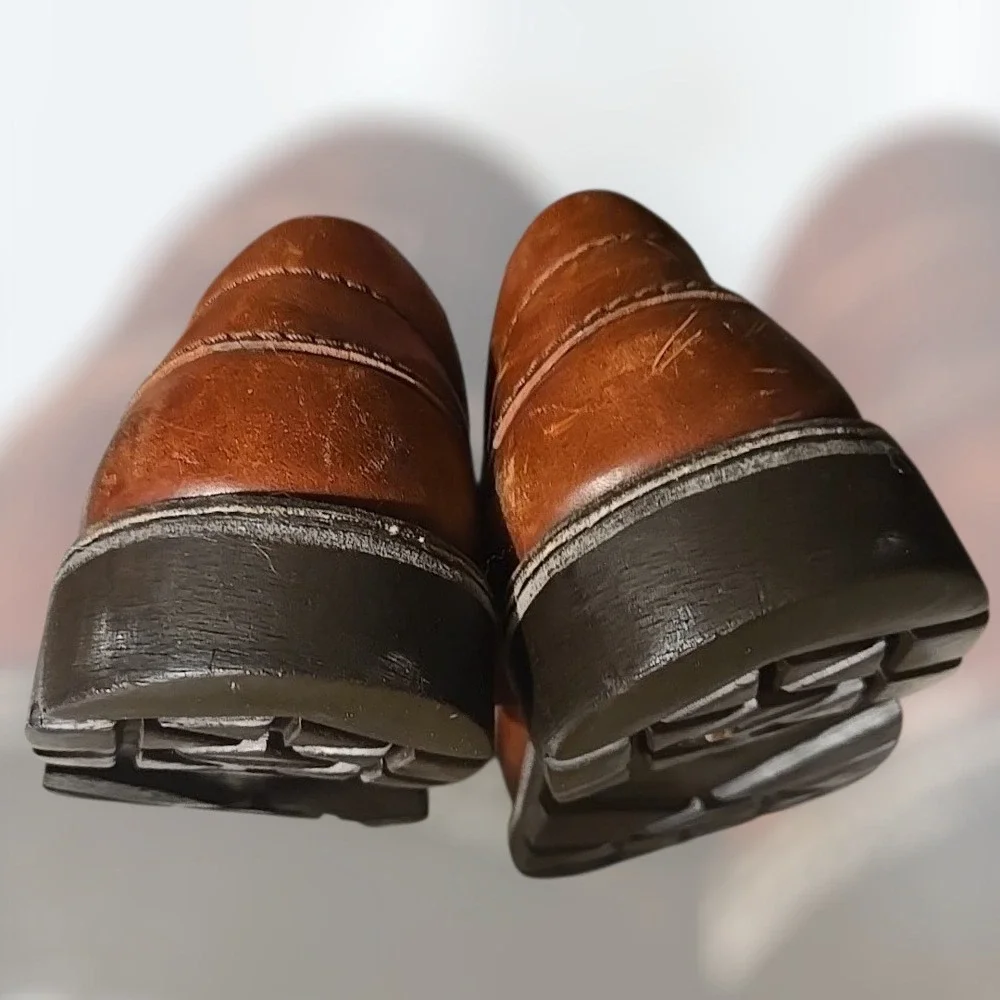 VTG 80s 90s Clarks Men 10 (Fits‎ 11) Brown Leather Low Top Loafer Boots Portugal